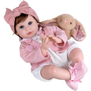 Aori Realistic Reborn Baby Dolls - 22 Inch Lifelike Baby Girl with Feeding Bottle & Pacifier, Weighted Cloth Body for True-to-Life Feel, Gift for Kids Ages 3+ (Pink)