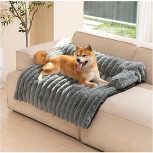 Avont Dog Bed Mat for Couch, Warm Fluffy Calming Sofa Topper Furniture Protector for Small Medium Large Dogs Cats with Removable Washable Cover -Darkgrey(M)