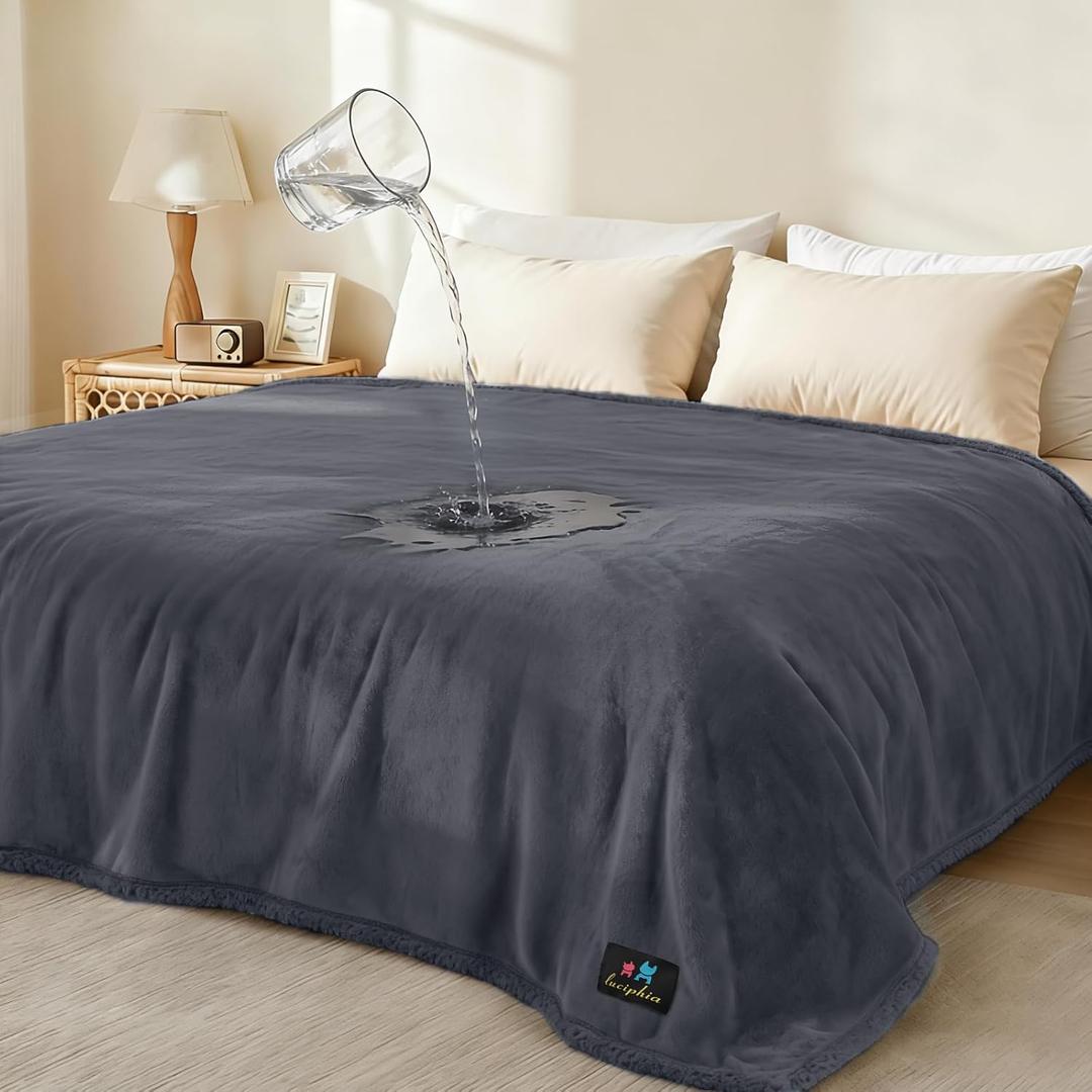 Waterproof Pet Blanket, Liquid Pee Proof Dog Blanket for Sofa Bed Couch, Reversible Sherpa Fleece Furniture Protector Cover for Small Medium Large Dogs Cats, Dark Gray X-Large 85" x 57"