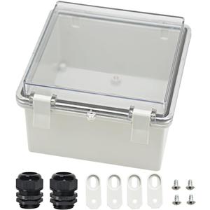 Zulkit Junction Box ABS Plastic Dustproof Waterproof IP65 Electrical Boxes Hinged Shell Outdoor Universal Project Enclosure Clear Cover with 2 Cable Glands 5.9 x 5.9 x 3.5 inch (150x150x90 mm)