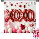 Kate Valentine's XOXO Heart Balloons Backdrop Photo Background Studio Props,8x8ft