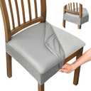 FUANGUI Dining Chair Covers Set of 6, Waterproof PU Leather Stretch Chair Seat Slipcovers Soft Removable Washable Chair Covers, Kitchen Chair Seat Covers Protectors Dining Room, PU-Grey