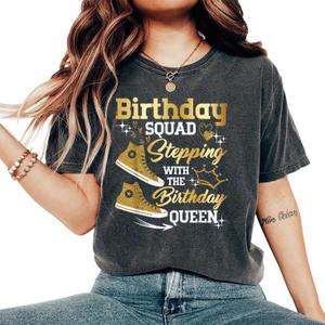 Birthday Squad Shoes Stepping with The Birthday Queen Party T-Shirt, 2XL, Gray
