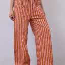 Women Loose Striped Wide Leg Pants Casual Drawstring Low Waist Pants Baggy Contrast Lounge Pants Straight Leg Trouser (Pink, M)