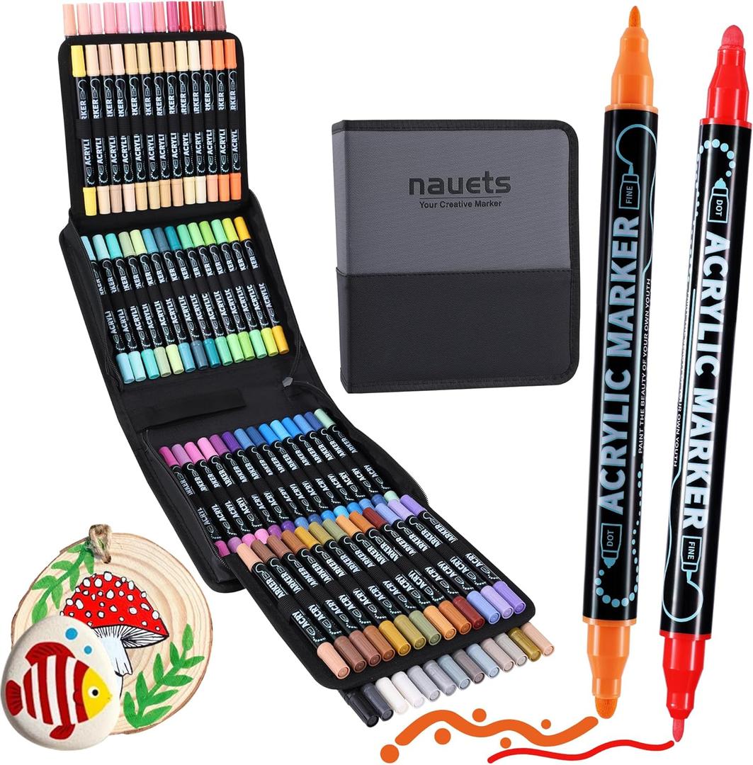 80 Colors Dual Tip Acrylic Paint Markers, Premium Dot & Fine Tip Coloring Paint Pens for Rock, Wood, Fabric, Canvas, Glass, Paper, Ceramic, Scrapbook, Vision Board and DIY Crafts Supplies Art Gifts