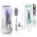 Electric Travel Baby Bottle Brush Set with Storage Box, Automatic Bottle Cleaner Brush Kit with Silicone Bottle/Nipple/Straw Brush, Milk Frother Electric and Drainage Rack, Rechargeable, Gray