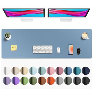 Aothia Faux Leather Desk Mat - Non-Slip PU Leather Desk Blotter, Waterproof Writing Surface, Large Desk Pad for Office & Home (Denim Blue, 55" x 17")