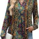 Misakia Womens Long Sleeve Shirts Fall Tops V Neck Tunic Casual Blouses (S)