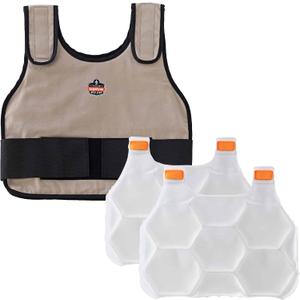 Cooling Vest with 2 Ice Packs, Instant Cooling Relief, Flexible Design, Ergodyne Chill Its 6230,Khaki,L/XL