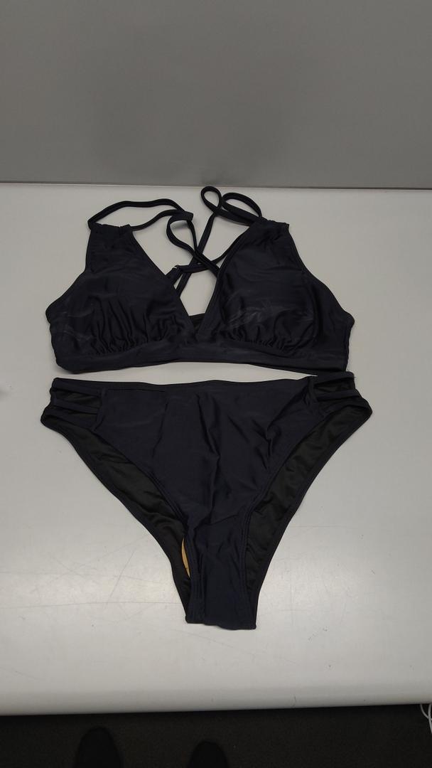 Fanuerg Women's Sexy V Neck Bikini Sets Hollow Out Two Piece Swimsuits Cutout Mid Waist Bathing Suit M