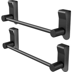 YUMORE Over the Cabinet Towel Holder for Wide Doors, 2-Pack Matte Black Dish Towel Rack for Kitchen & Bathroom