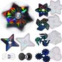 NiArt DIY Epoxy Resin Fidget Spinner Molds Set  5 Holographic Silicone Casting Molds with Rainbow Texture, 15 Bearings, 15 Pairs Plastic Caps & Organizer Box for Handmade Finger Toys & Craft Projects