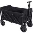 Collapsible Wagon Cart, Heavy Duty Folding Wagon with All Terrain Wheels, Utility Shopping Cart for Beach Garden Grocery Sports (Black), frame bent, back wheels can't slide into frame