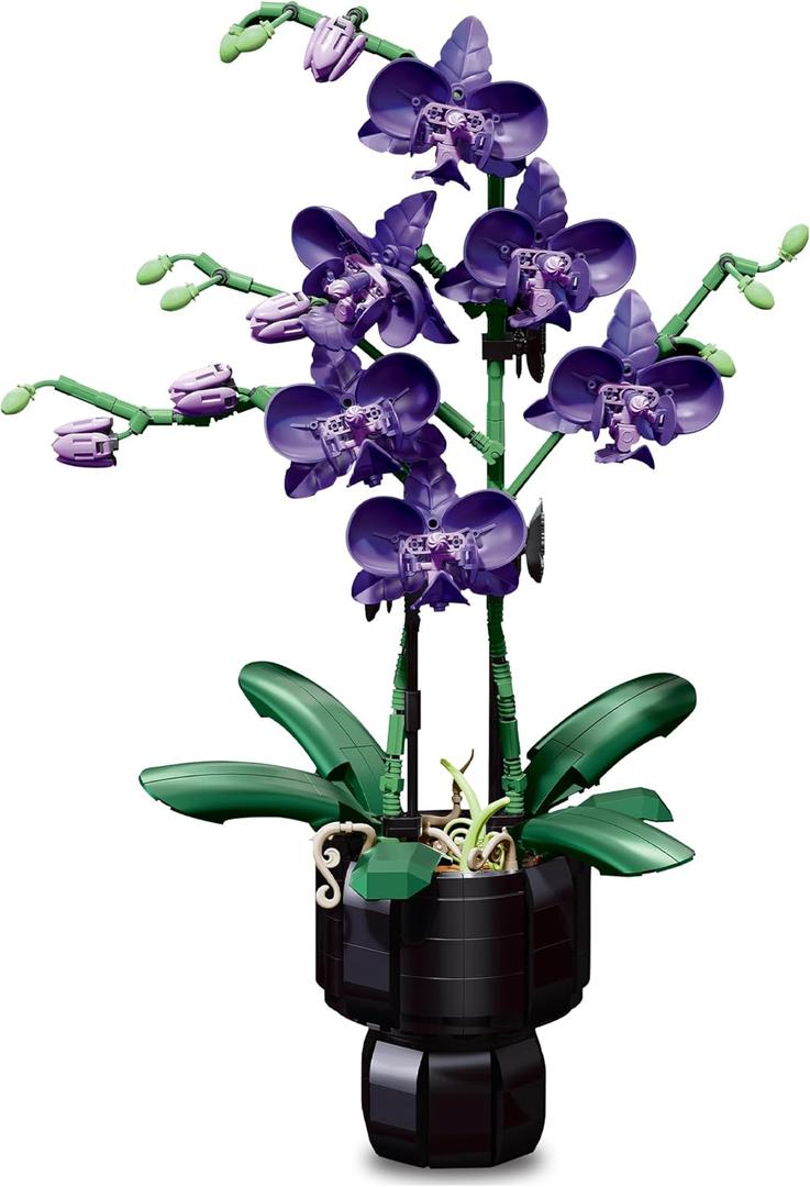 Orchid Building Blocks Set, Purple Fake Orchid with Vase, Floral Botanical Collection for Girl, Artificial Flower Kit, Ideal Gifts for Gril on Birthday, Valentine's Day