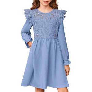 blibean Tween Girls Fall Dresses Semi Formal Flower Dress Size 6-15 Years (Blue, XXXL)