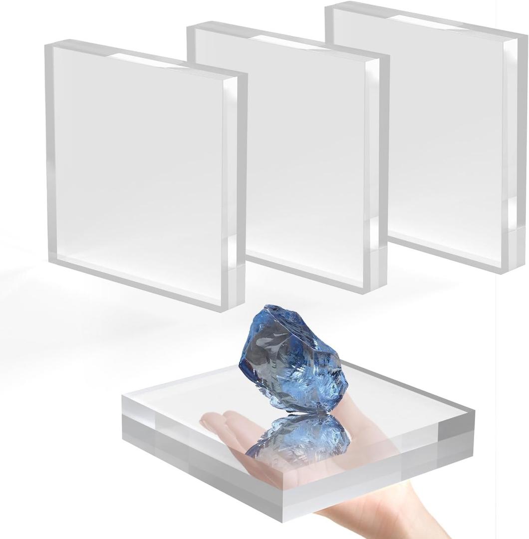 SAMYUCHO Acrylic Base Stand 4 Pack 5 X 5 X 1 Inch Acrylic Blocks for Display Trophy Base Clear Square Cube Riser Display Cylinder Pedestal Stands for Collectibles Jewelry Props Food Display