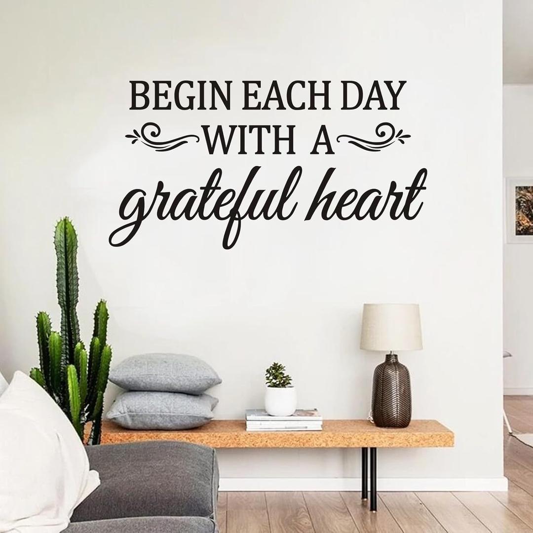 Inspirational Family Quotes Wall Decals: Home Vinyl Art Wall Stickers for Living Room Kitchen - Begin Each Day 28.6" X 15" (Large)