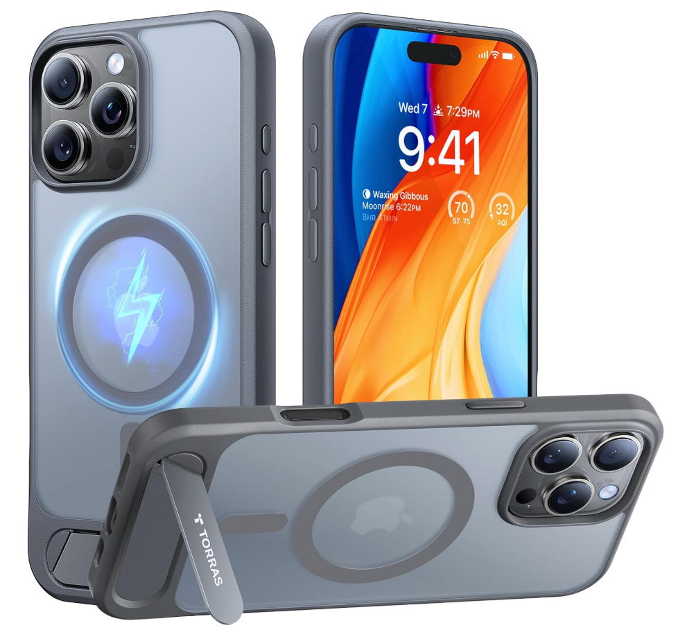 TORRAS for iPhone 16 Pro Max Case Translucent Natural Titanium Gray | Strong Magnetic & Seamless Stand, Fit for MagSafe, MilitaryGrade Drop Protection, Sturdy Adjustable Kickstand, Slim Matte Finish