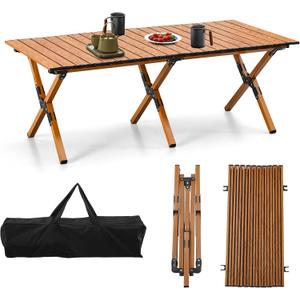 BOOSDEN Aluminum Roll-Up Camping Table, Low Picnic Table with Carry Bag, 47.24 x 23.62 x 17.7 inches