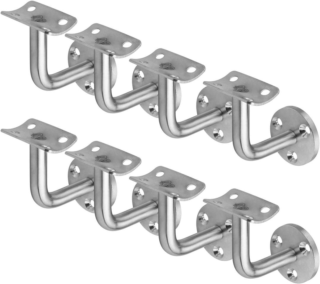 8 Pack Staircase Handrail Brackets for Round Wood / Metal Railing, Wall Mount, 304 Stainless Steel