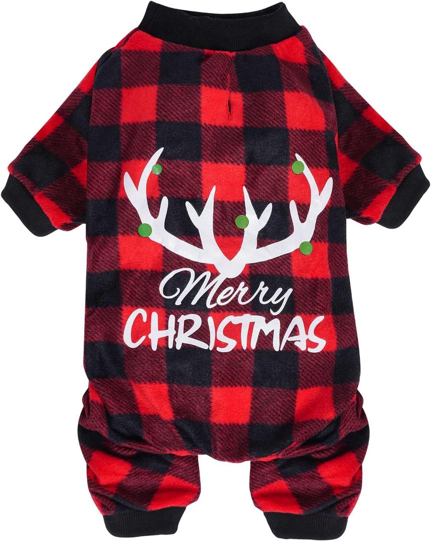 Dxhycc Dog Pajamas, Medium, Buffalo Plaid, Red, Black, Fleece, Warm Christmas Jammies for Pet Doggie, Unisex