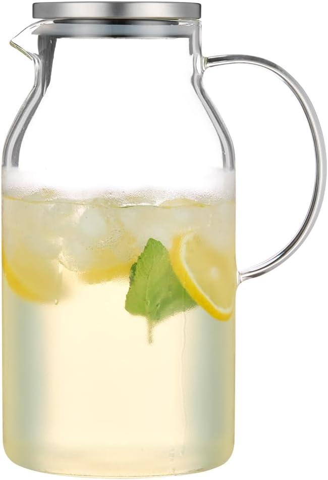 Karafu 95 Ounces/2.8 Liter Glass Pitcher with Lid, Wide Mouth Heat Resistant Water Jug for Hot/Cold Water, Ice tea and Juice Beverage