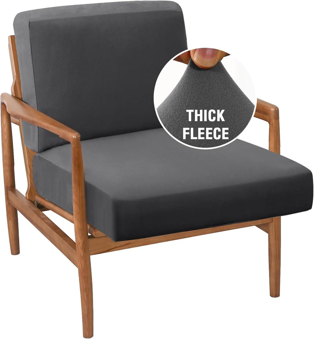 H.VERSAILTEX Fleece Accent Chair Cover Couch Cushion Covers 2 Piece Armchair Cover Thick Soft Sofa Cushion Covers for Mid-Century Modern Accent Chair(Seat Cushion Cover Plus Back Cushion Cover, Grey)
