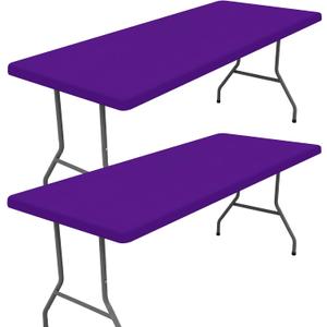 Moosfor Spandex 4 Foot Rectangle Table Cloth 2 Pack, Elastic Fitted Tablecloths for Picnic, Stretch Washable Patio Table Cover for Outdoor, Camping, Banquet and Parties (Purple, 30"x48")