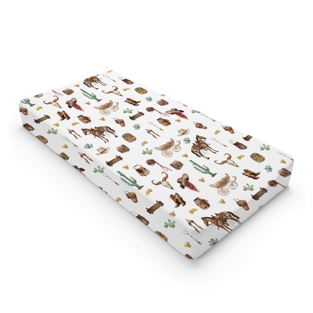 Western Cowboy Changing Pad Covers Cowboy Hats Boots Coins Cactus Goat Skull Horse Diaper Changing Pad Table Sheets for Boys Soft Breathable Stretchy Baby Change Table Pad Mats Covers 32''x16'' (one size)