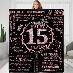 15th Birthday Blanket Gifts for Girls - Happy 15th Birthday Gift Ideas for Her - 15 Year Old Gifts for Daughter Sister Bestie - Personalized Flannel Fleece Soft Throw Blanket (80" x 60") 15th Birthday Blanket Gifts for Girls - Happy 15th Birthday Gift Ideas for Her - 15 Year Old Gifts for Daughter Sister Bestie - Personalized Flannel Fleece Soft Throw Blanket (80" x 60")