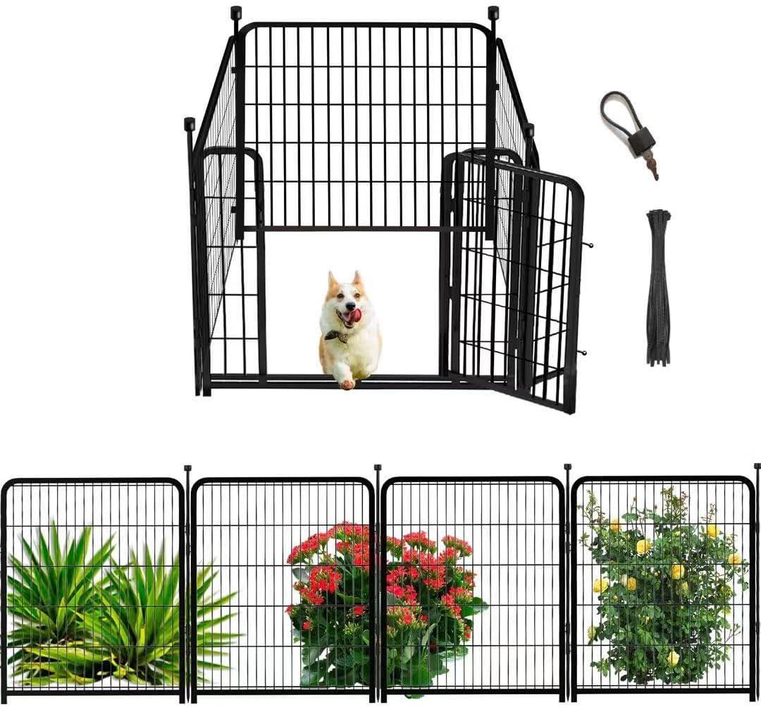 Getlay Dog Playpen 48 inch(H) 4 Panels Dog Fence Outdoor for Yard. Metal Dog Pen Heavy Duty Pet Puppy Exercise Pen for Rv Camping Garden Yard, Wide Door Low Threshold Dog Fence Total 8.9 Ft(L)