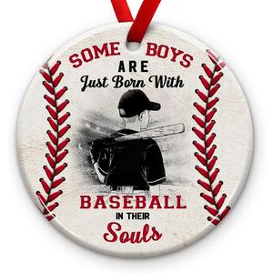 4 x Baseball Christmas Ornament 2025 - "Baseball in Soul Ceramic Ornament, Sport Themed Decor - Xmas Tree Hanging Decoration, Player Room Decor, Ideas for Boys, Kids, Sport Lover
