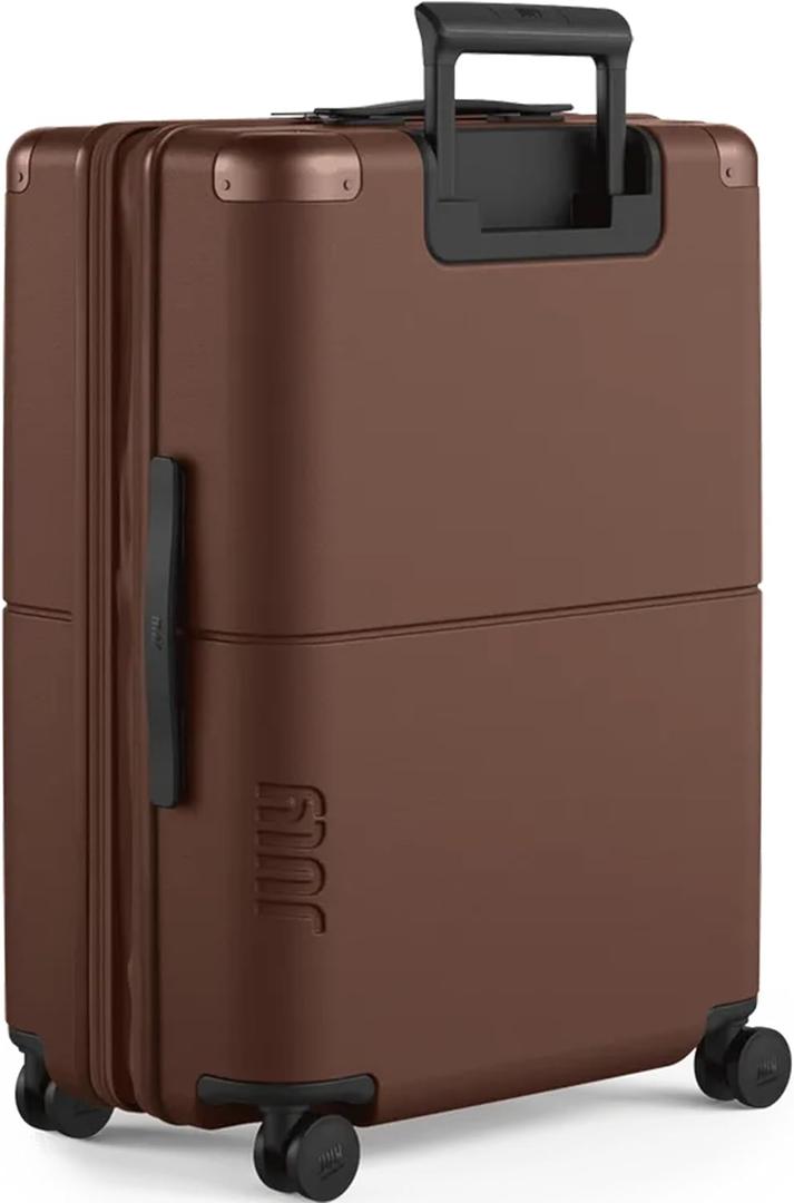 Checked Expandable - 24.5" Airline Approved Check In Luggage with Wheels, Spinner Suitcase for Men & Women - TSA Lock Rolling Suitcase, Spinner Wheels, Expansion Zip, Y-Strap - Dark Brown