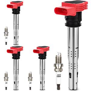 UF529 Ignition Coil & 4644 Double Iridium Spark Plug For Audi A3 A4 allroad Quattro A5 Q5 TT RS, For VW Beetle CC Eos Golf GTI Jetta Passat Tiguan Replaces# 06E905115 GN10446 C1631