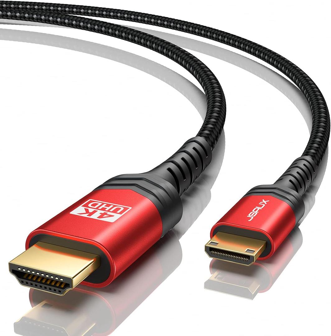 JSAUX Mini HDMI to HDMI Cable 10FT, [Aluminum Shell, Braided] High Speed 4K 60Hz HDMI 2.0 Cord, Compatible with Camera, Camcorder, Tablet and Graphics/Video Card, Laptop, Raspberry Pi Zero W -Red