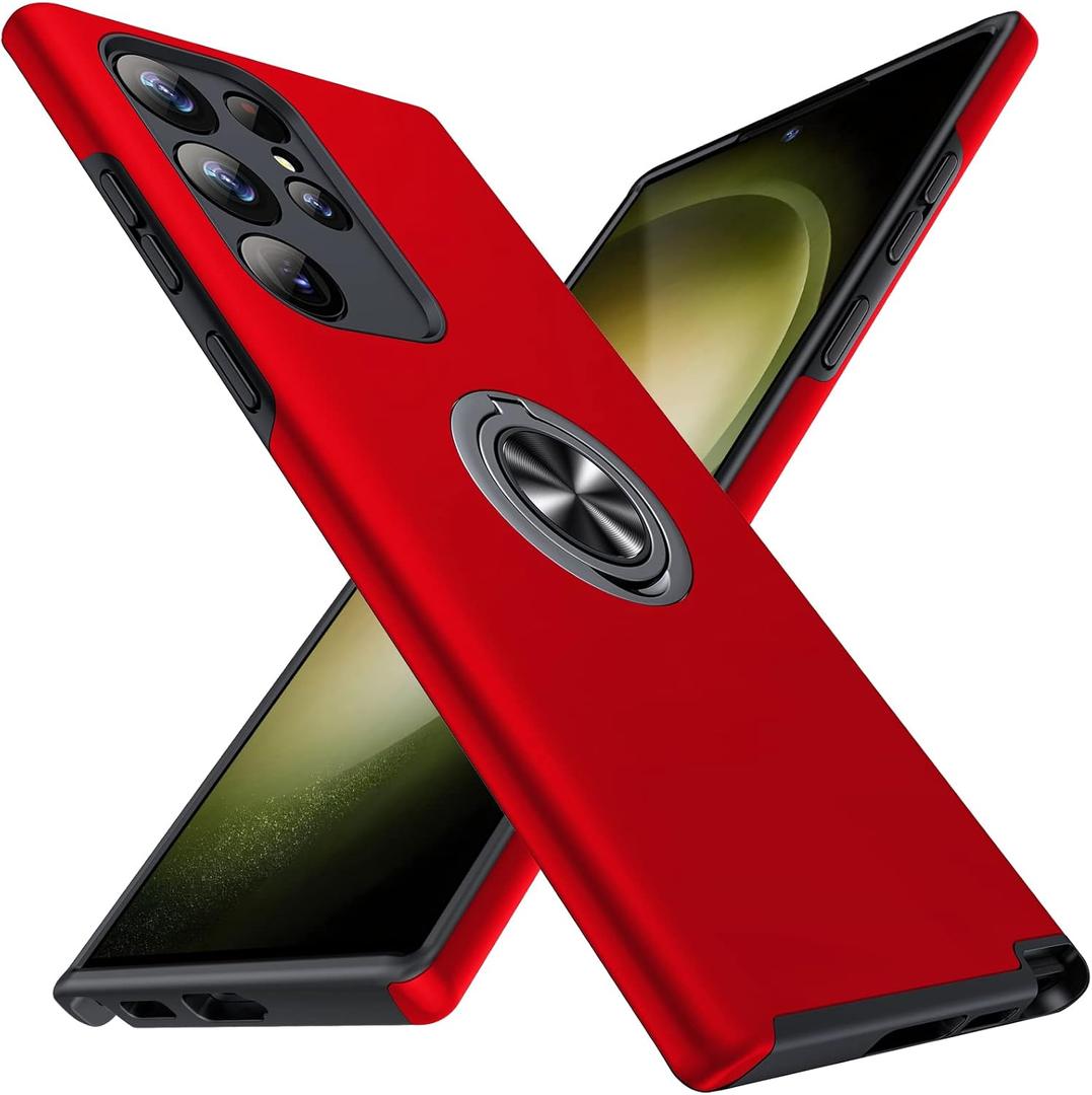 JAME for S23 Ultra Case, Slim Soft Bumper Case for Galaxy S23 Ultra, with Ring Holder Kickstand for Samsung S23 Ultra Cover, Military-Grade Protection for Samsung Galaxy S23 Ultra Case, Red