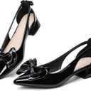 Slingback Jane Heels for Women Low Block Heel Closed Square Toe Pump Shoes Heels Classic Daily Office Dressy Shoes, 8.5