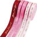 MEEDEE Pink Ribbon for Gift Wrapping Thank You Just for You Ribbon Mothers Day Gift Box Double Face Satin Assortment Thin Pink Satin Fabric, 5 Rolls 10 Yards Each Total 50 Yards