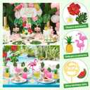 2 x Yisquar Hawaiian Flower Cake Toppers Flamingo Cake Topper Summer Cake Decorations with Pineapple and Hibiscus Flower Palm Leaves for Tropical Hawaii Aloha Luau Flamingo Themed Party Supplies