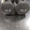 Amazon Basics Neoprene Hexagon Shape Dumbbell Hand Weights, 15 Pounds, Home Workout, Dark Grey, Pair