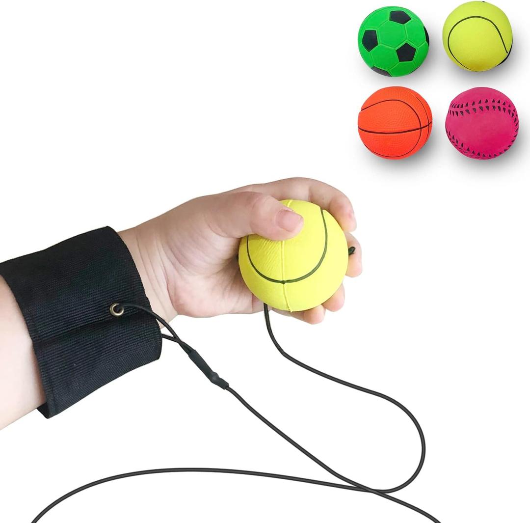ZUYEE 4/8/16/32 Pack Wrist Return Ball 1.85 Inch Sports Wrist Balls On A String Rubber Rebound Balls (Basketball, Baseball, Soccer) Wristband Toy for Children Kids Gift Exercise or Play