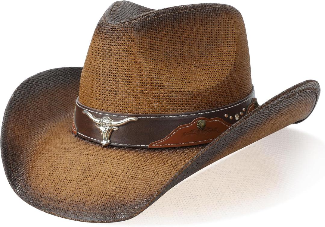 Cowboy Hat,Cowgirl Hat,Western Cowboy Hats for Women/Mens/Straw Wide with Shapeable Brim Cowboy Hat for Womens (One Size, Brown)