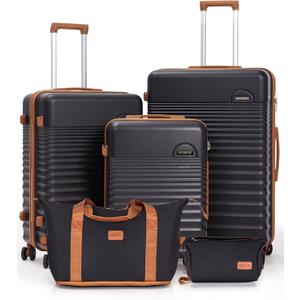 Luggage Sets 5 Piece, Suitcases with Wheels, Hardshell Suitcase Set, ABS Carry on Luggage Set with TSA Lock, Travel Luggage (Black)