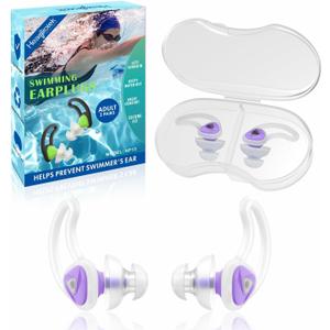 Hearprotek [2 Pairs] Swimmer Ear Plugs, Custom-fit Water Protection Adult Swimming earplugs for Swimmers Pool Shower Bathing and Other Water Sports (Purple)