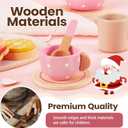 BUYGER Kids Wooden Tea Party Set for Little Girls Toddler Pretend Play Food Kitchen Accessories Princess Birthday Gifts for Ages 3 4 5 Years Old