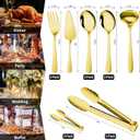 Gisly Gold 12 Pieces Serving Utensils Include Large Serving Spoons,Slotted Serving Spoons,Serving Forks,Serving Tongs,Appetizers Tongs,Soup Ladle and Pie Cake Server for Buffet Catering