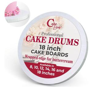 Cakebon Cake Boards - Sturdy 1/2 Thick Drums - 18 Inch Professional Fully Wrapped Edges White 3-Pack