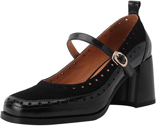 U-lite Women's Pumps Mary Jane High Heel Square Toe Oxfords Dress Shoes Casual Style, 8