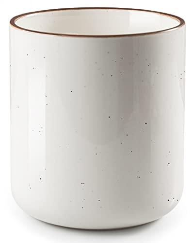 getstar Large Utensil Holder for Kitchen Counter,7.2" Vintage Ceramic Utensils Crocks Utensil Organizer for Spatula Farmhouse Kitchen Decor, White