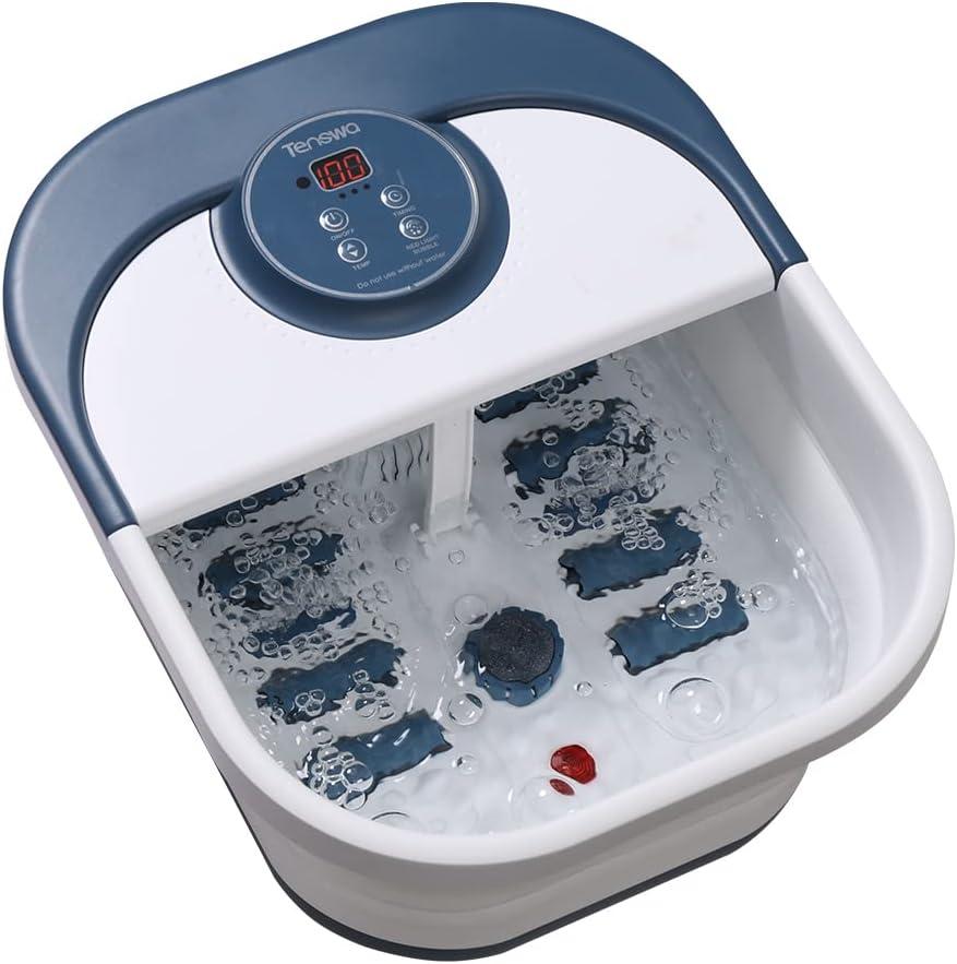 Tenswa Collapsible Foot Spa Bath Massager with Heat, Bubbles, Pedicure Foot Spa with 8 Rollers, Tub for Stress Relief, Soaker with Mini Acupressure Massage Points & Temperature Control